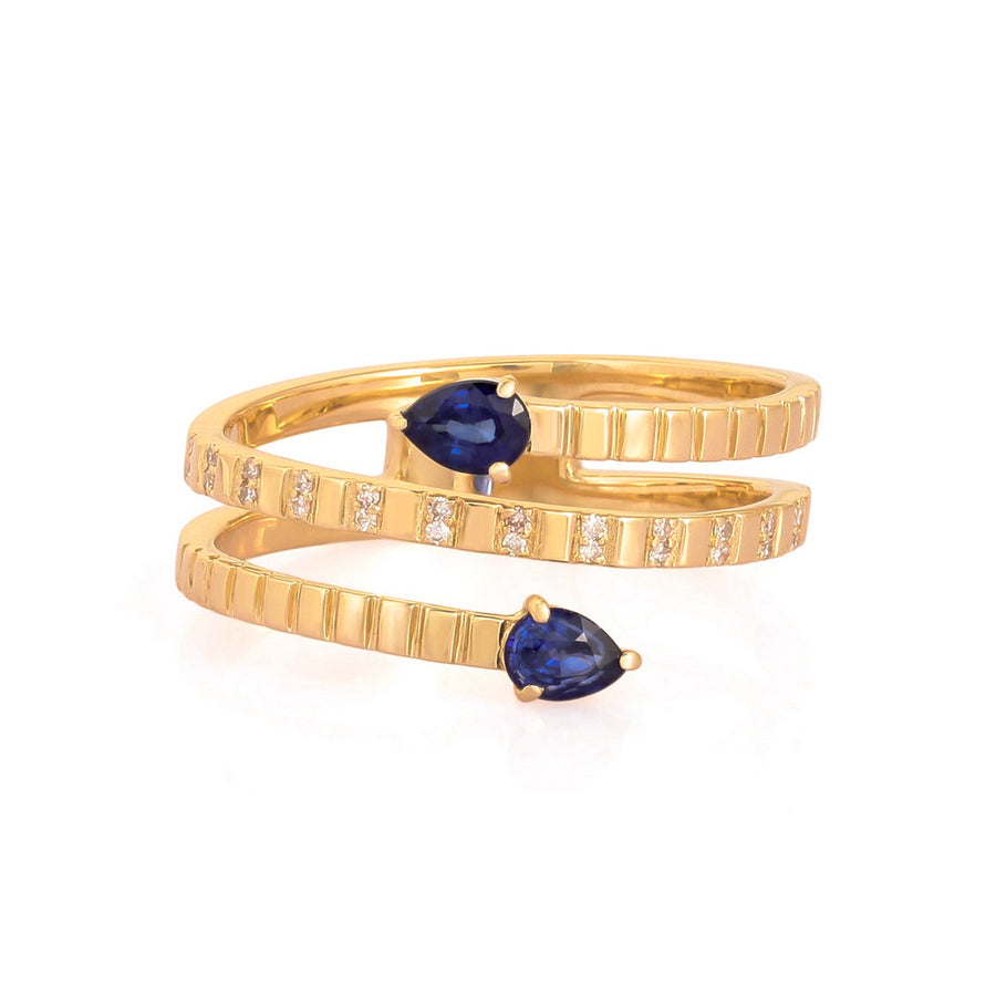 Diamond Exquisite Blue Sapphire Wrap Ring in 14K Yellow Gold