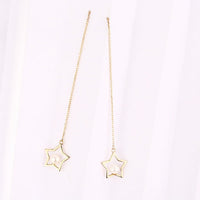 Open Star Freshwater Pearl Threader Earrings in 14K Yellow Gold