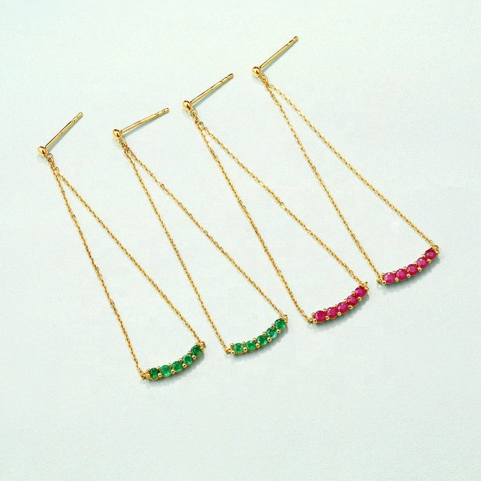 Round Ruby Threader Earrings in 14K Yellow Gold