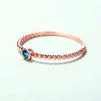 Beaded Band Round Sapphire Ring in 14K Rose Gold