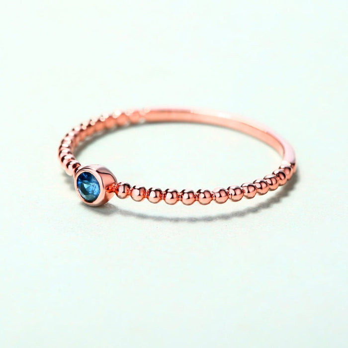 Beaded Band Round Sapphire Ring in 14K Rose Gold