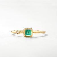 Princess Cut Emerald Round Diamond Accent Ring in 14K Yellow Gold