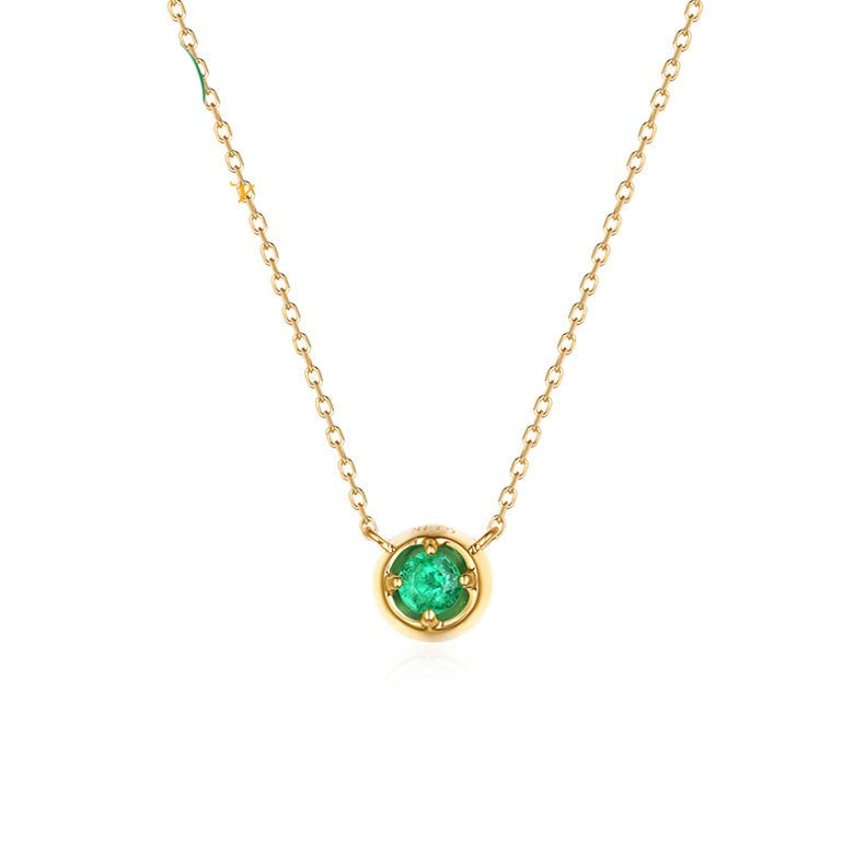 Solitaire Round Emerald Necklace in 14K Yellow Gold