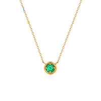 Solitaire Round Emerald Necklace in 14K Yellow Gold