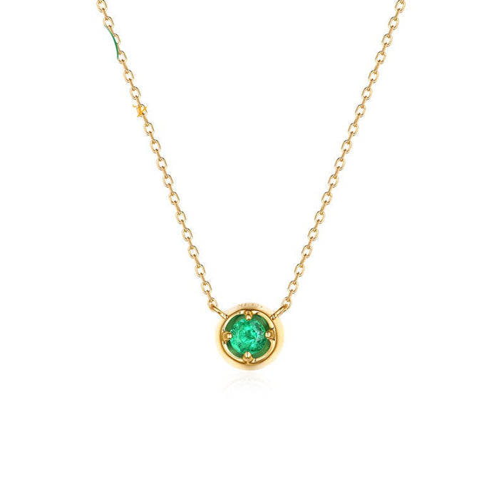 Solitaire Round Emerald Necklace in 14K Yellow Gold