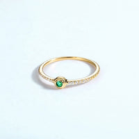 Bezel Set Round Emerald Pave Diamond Ring in 14K Yellow Gold