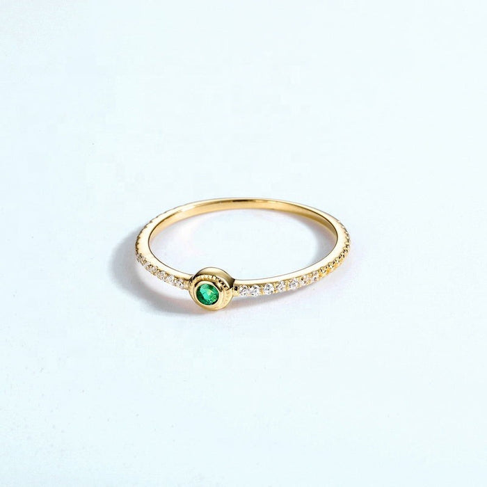 Bezel Set Round Emerald Pave Diamond Ring in 14K Yellow Gold