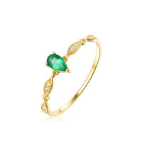 Pear Cut Emerald Marquise Diamond Ring in 14K Yellow Gold