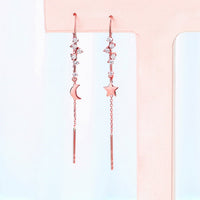 Moon Star Diamond Threader Earrings in 14K Rose Gold