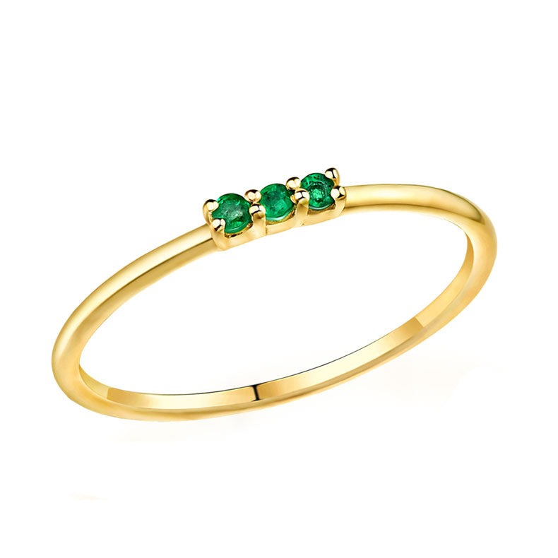 Trilogy Round Emerald Ring in 14K Yellow Gold