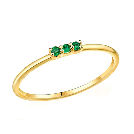 Trilogy Round Emerald Ring in 14K Yellow Gold