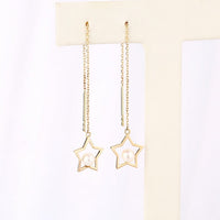 Open Star Freshwater Pearl Threader Earrings in 14K Yellow Gold