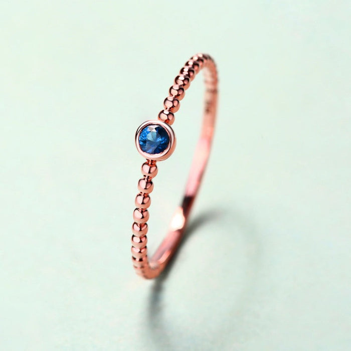 Beaded Band Round Sapphire Ring in 14K Rose Gold