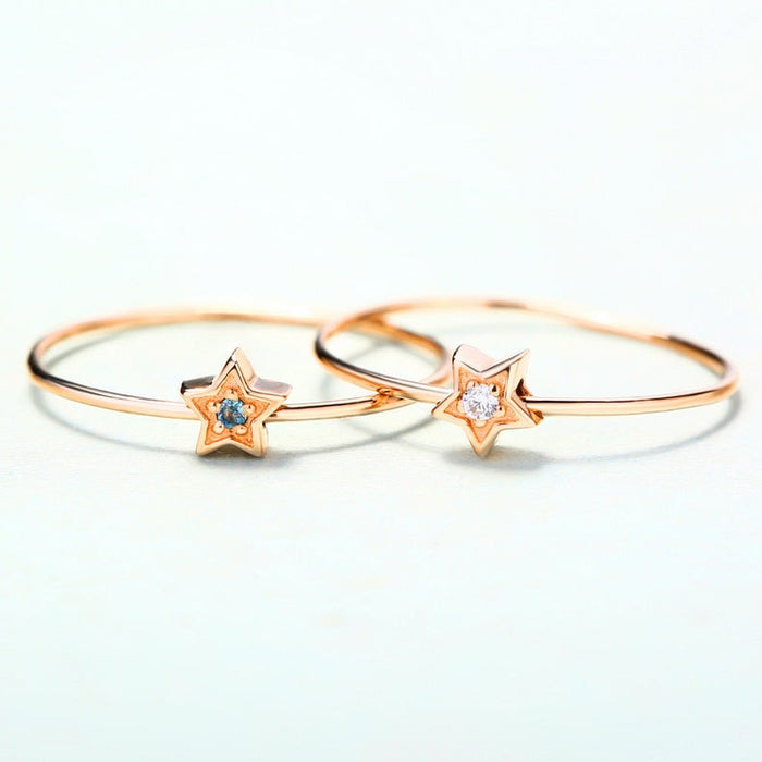 Solitaire Star Round Blue Sapphire Ring in 14K Rose Gold
