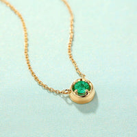 Solitaire Round Emerald Necklace in 14K Yellow Gold