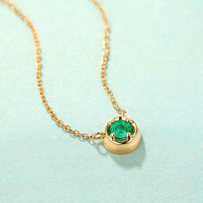 Solitaire Round Emerald Necklace in 14K Yellow Gold