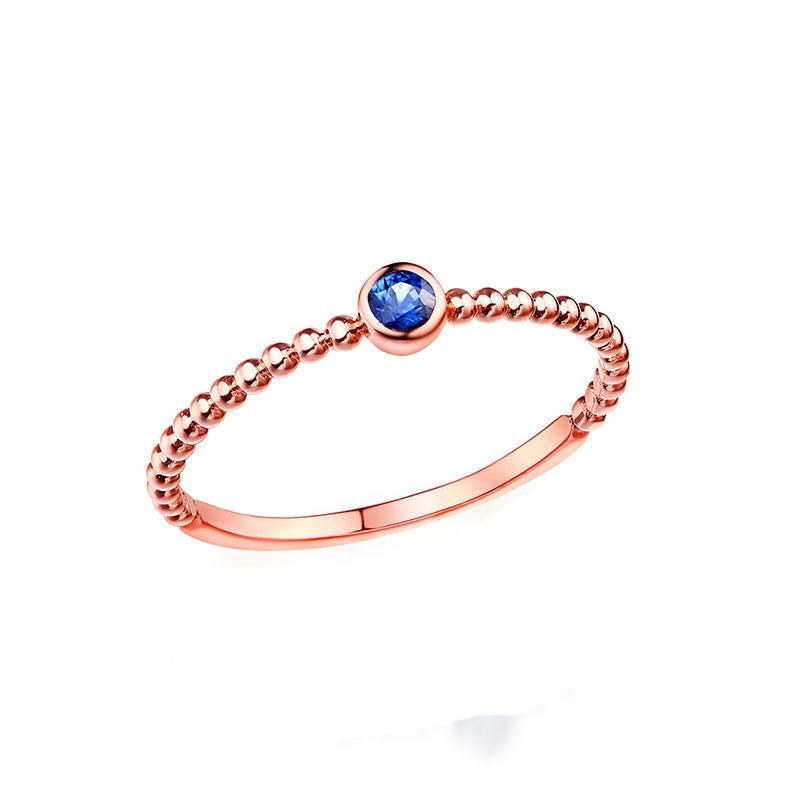 Beaded Band Round Sapphire Ring in 14K Rose Gold