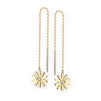 Starburst Diamond Threader Earrings in 14K Yellow Gold