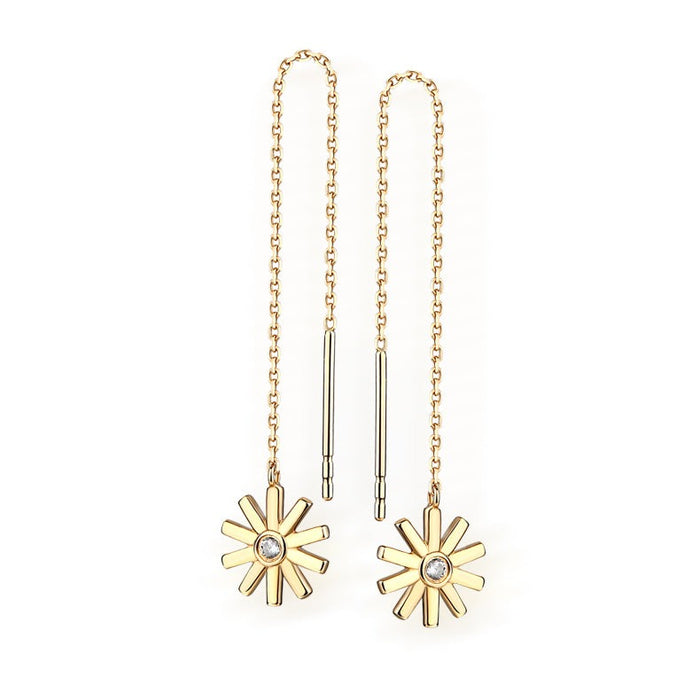 Starburst Diamond Threader Earrings in 14K Yellow Gold
