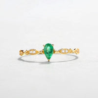 Pear Cut Emerald Marquise Diamond Ring in 14K Yellow Gold