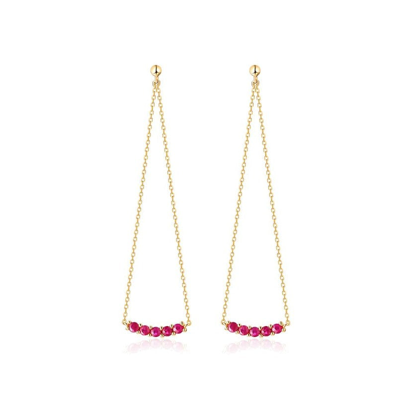 Round Ruby Threader Earrings in 14K Yellow Gold