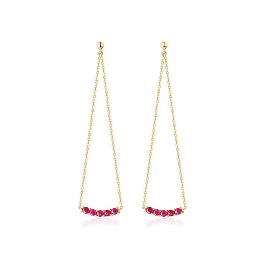 Round Ruby Threader Earrings in 14K Yellow Gold