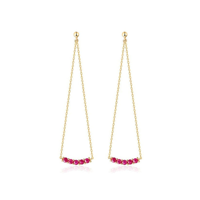 Round Ruby Threader Earrings in 14K Yellow Gold