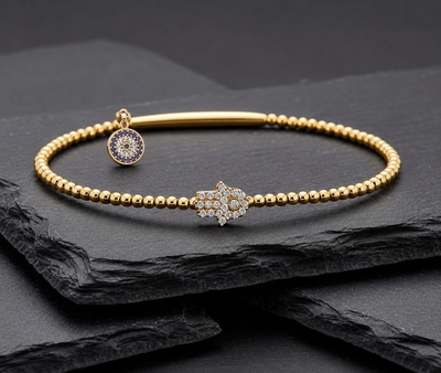 Pavé Hamsa Beaded Bracelet in 14K Gold