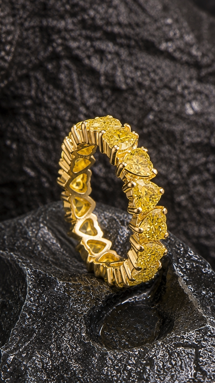 Heart Cut Lab Diamond Eternity Band Ring in 14K Yellow Gold