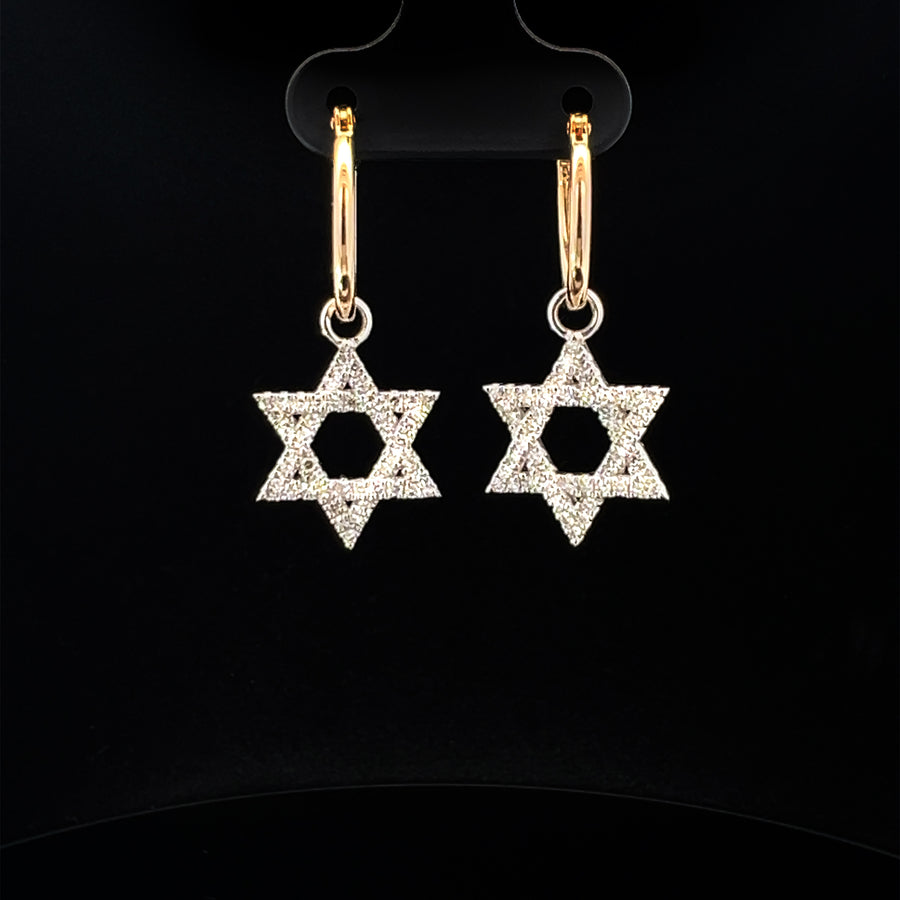 Star of David Diamond Hoop Earrings in 14K Gold