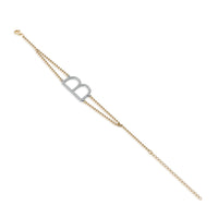 Diamond Studded B Initial Pendant Bracelet in 14K Gold