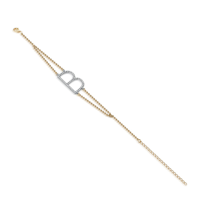 Diamond Studded B Initial Pendant Bracelet in 14K Gold