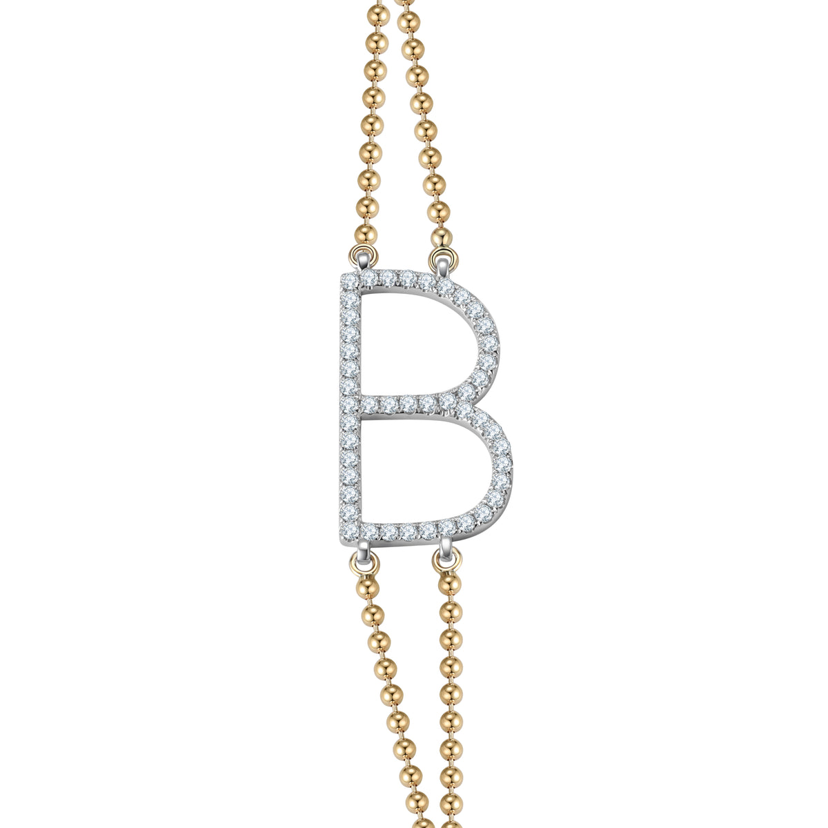 Diamond Studded B Initial Pendant Bracelet in 14K Gold