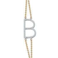 Diamond Studded B Initial Pendant Bracelet in 14K Gold