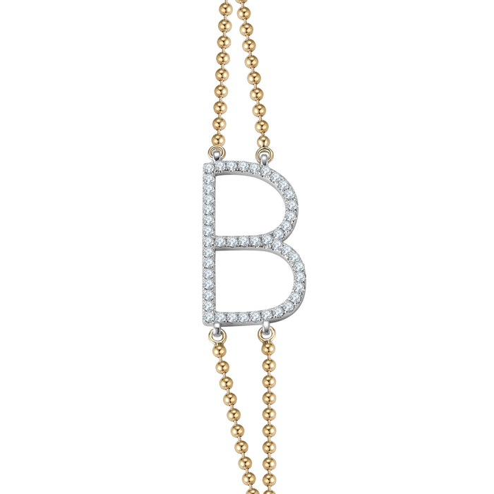 Diamond Studded B Initial Pendant Bracelet in 14K Gold