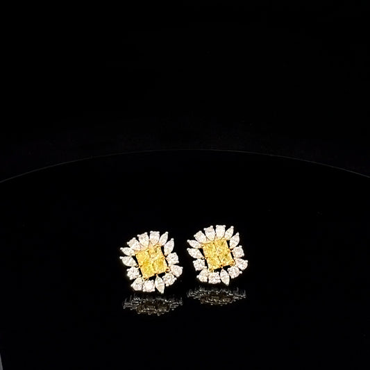 Sunflower Inspired Fancy Yellow Diamond Earrings