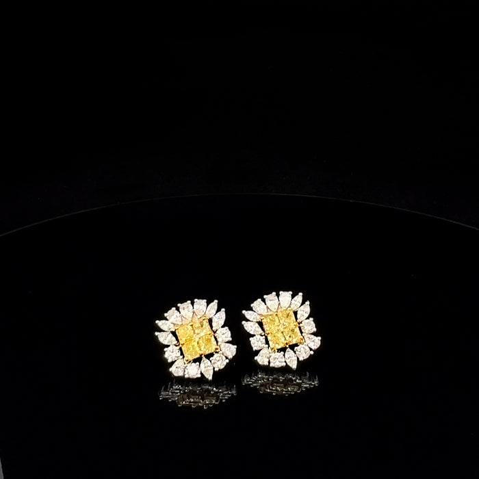 Sunflower Inspired Fancy Yellow Diamond Earrings