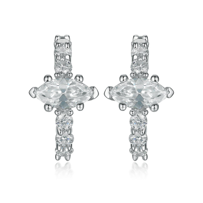 Marquise Center Lab Grown Diamond Huggie Earrings in 14K Gold