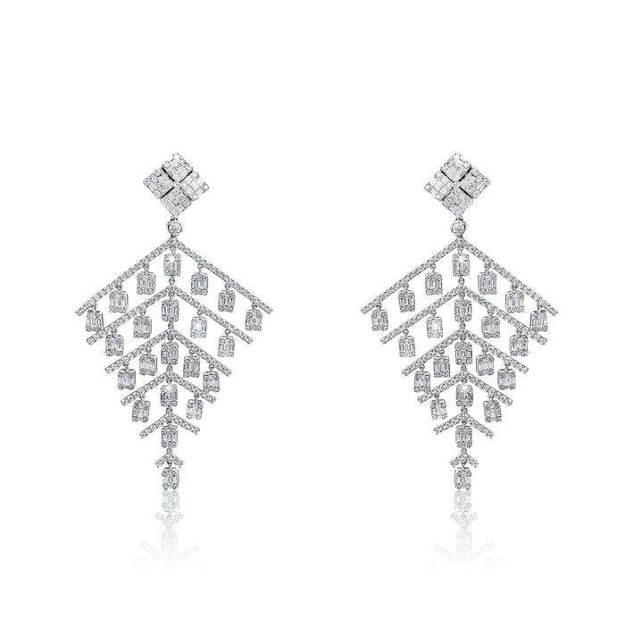 Round Diamonds Chandelier Earrings in 18K White Gold