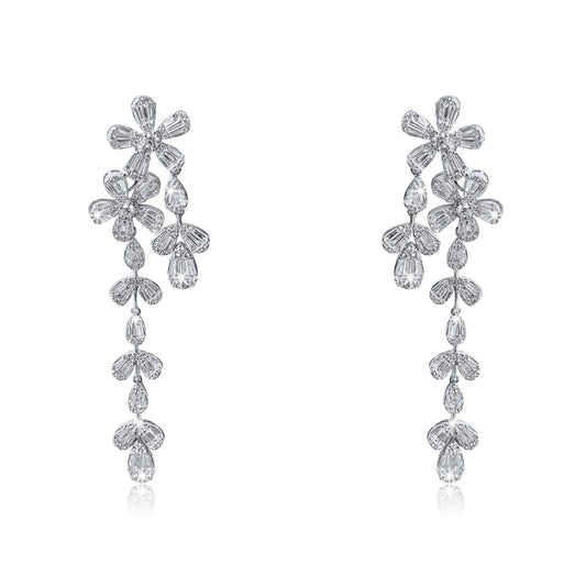 Round Baguette Round Diamond Earrings in 18K White Gold
