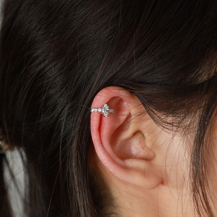 Marquise Center Lab Grown Diamond Huggie Earrings in 14K Gold