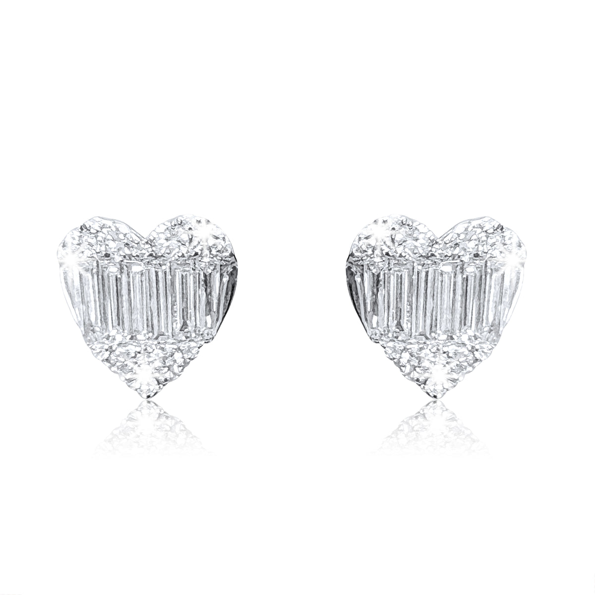 Heart Shape 20 Round Diamonds Earrings in 18K White Gold