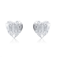 Heart Shape 20 Round Diamonds Earrings in 18K White Gold