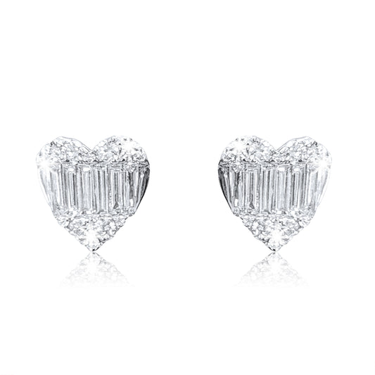 Heart Shape 20 Round Diamonds Earrings in 18K White Gold