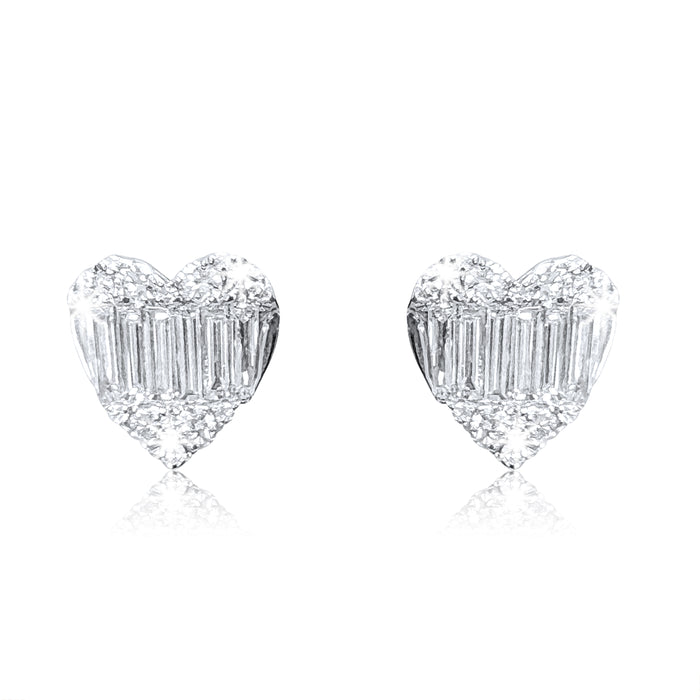 Heart Shape 20 Round Diamonds Earrings in 18K White Gold