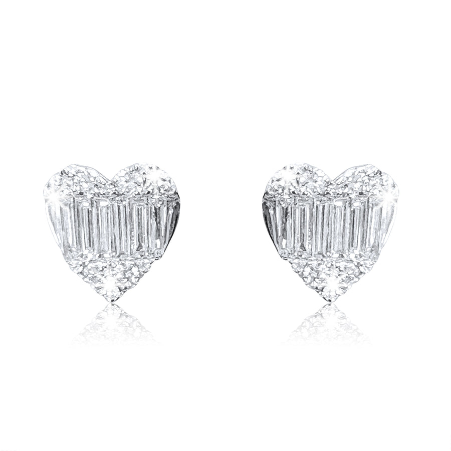 Heart Shape 20 Round Diamonds Earrings in 18K White Gold