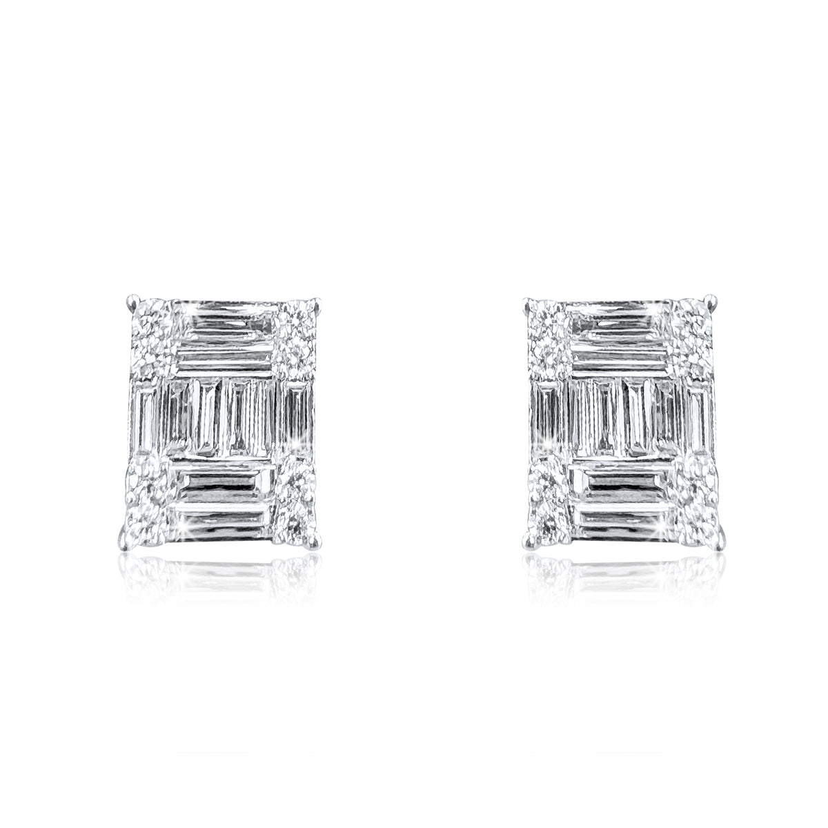 Princess Cut Illusion Diamond Stud Earrings in 18K White Gold