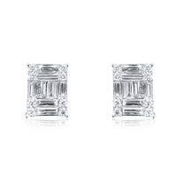 Princess Cut Illusion Diamond Stud Earrings in 18K White Gold