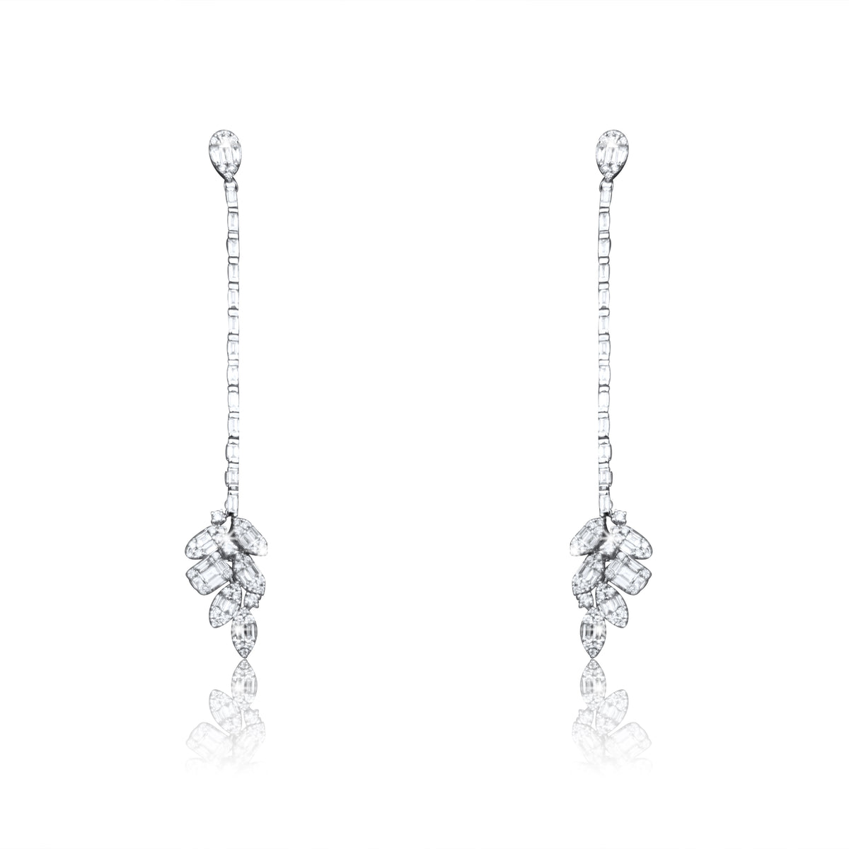 86 Round Baguette Diamonds 18K White Gold Earrings
