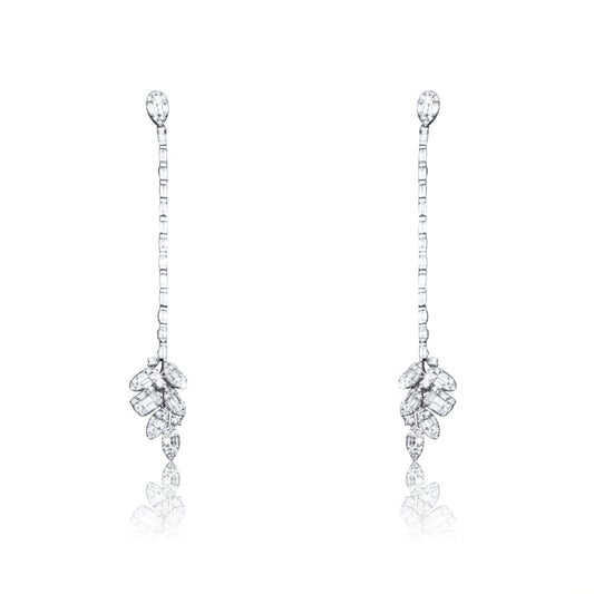 Round Baguette Diamonds Earrings in 18K White Gold